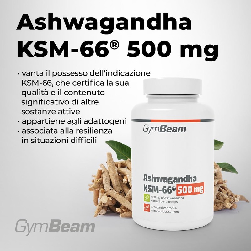 GymBeam Ashwagandha KSM-66 Capsules - Effective Plant Extract, Indian Ginseng,
