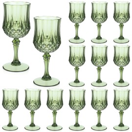 Limbeuuu 12 Pcs 7oz Plastic Vintage Wine Glasses Drinking Glasses Unbreakable Wedding Glassware Crystal Water Goblets Reusable Drinkware Vintage Champagne Flutes (Dark Green)
