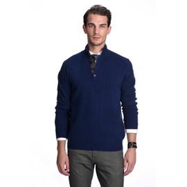 State Cashmere Button Up Mock Neck Sweater - Long Sleeve Pullover for Men Made with 100% Pure Cashmere Sourced from Inner Mongolia Goats - Soft, Lightweight & Versatile - (Navy, Small)