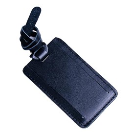 Premium Vegetable-Tanned Natural Leather Luggage Tag – Durable, Stylish Travel ID Labels for Suitcases, Bags, and Backpacks (Black with a Long Belt, 1 pc.)