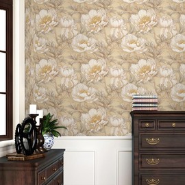 REDAMANCY Boho White Yellow Peony Floral Peel and Stick Wallpaper Stick on Contact Paper Vintage wall Paper Easy Peel Off for nightstand Drawer Cabinet Renter