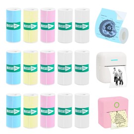 Vicbear 15 Rolls Thermal Sticker Paper for Mini Printer Sticker Maker, Including 9 Colored and 6 White Self-Adhesive Mini Printer Sticker Paper, 57 x 25 mm