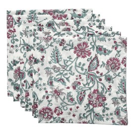 CPC Cloth Napkins Set of 6 Cotton Hand Block Printed Dinner Napkins Baby Bridal Shower Wedding Cocktail Cloth Floral Spring/Easter/Valentines Gift Napkins I 20x20 in Light Grey and Pink Color
