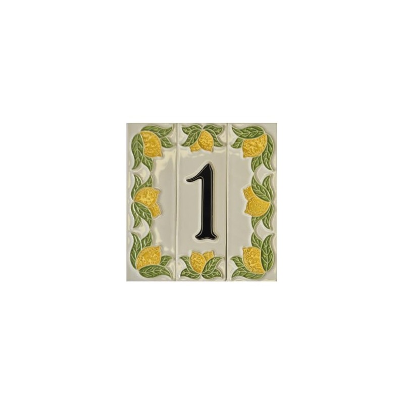 Italian hand-painted lemon ceramic number tiles 10 x 3.3 cm