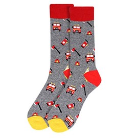 Men's Gray Firefighter Fire Truck Novelty Dress & Trouser Socks