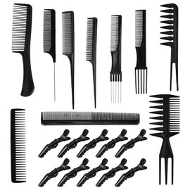 Dokpav Peines de Peluquería Juego de 20, Kit Peines Para Cabello Profesionales, 10 Peines de Peinado +10 Pinzas de Cocodrilo, para Peinar el Cabello Hombres y Mujeres, Color Negro