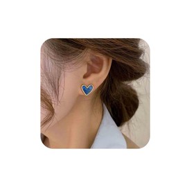 Aneneiceera Vintage Enamel Blue Heart Stud Earrings Tiny Love Heart Earrings Small Blue Earrings Mini Heart Shape Earrings Jewellery For Women, Zinc