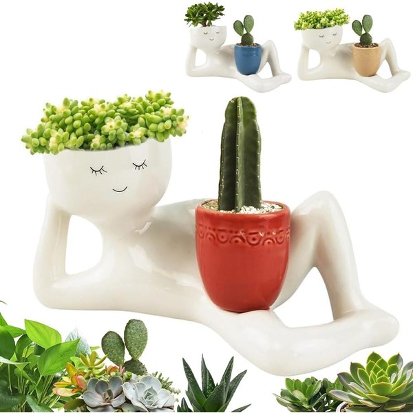 Lazy Guy Planter - Funny Smiling Face Resin Flower Pot