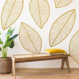 LiveInUrban Peel and Stick Watercolor Boho Leaves Wall Decals, Self Adhesive Hand Drawn Wall Stickers for Bedroom Living Room Office Decoration, No Transparent Border, Boho Leaves, 14.96"X51.18"