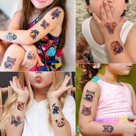 Tazimi 125 PCS Watercolor Animals Temporary Tattoo For kids-Waterproof Colorful Cute Animals Fake Tattoo Stickers for Girls Boy Body Arm Shoulder Birthday Party Decoration Supplies Gifts For Kids