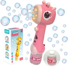 Elementoy Bubble Machine Wand for Toddlers Kids 3+, Double-Layer Bubble Maker with LED Lights, Outdoor Birthday Party Favors Gifts for Boys Girls Ages 4-8, 2 Bubble Refill Solutions (Pink Giraffe)
