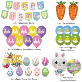 29 Pieces Easter Party Balloons Decorations Set,Easter Bunny Balloons Carrot Chick Balloons for Happy Easter Spring Party Supplies,Easter Baby Shower Party Decorations,Photo Booth Props