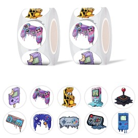 GTOTd Melting Video Game Gamepad Dot Stickers Roll(1000 pcs) Gaming Sticker Decoration Decal Gifts Merch Party Supplies in 2 Rolls with 10 Patterns for Laptop Window Luggage Guitar Skateboard