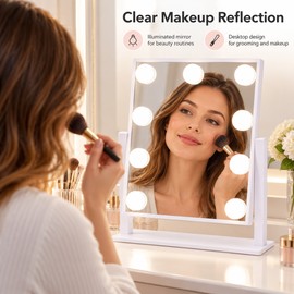 Hollywood Vanity Makeup Mirror with 9 LED Bulbs, 3 Color Lighting Modes & 360° Rotation for Dressing Table