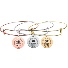 2025 Graduation Bangle Bracelet – She Believed She Could So She Did Charm with Class of 2025 Cap Design – Adjustable Wire Bracelet – Rose Gold, Gold, Silver – Gift for Her