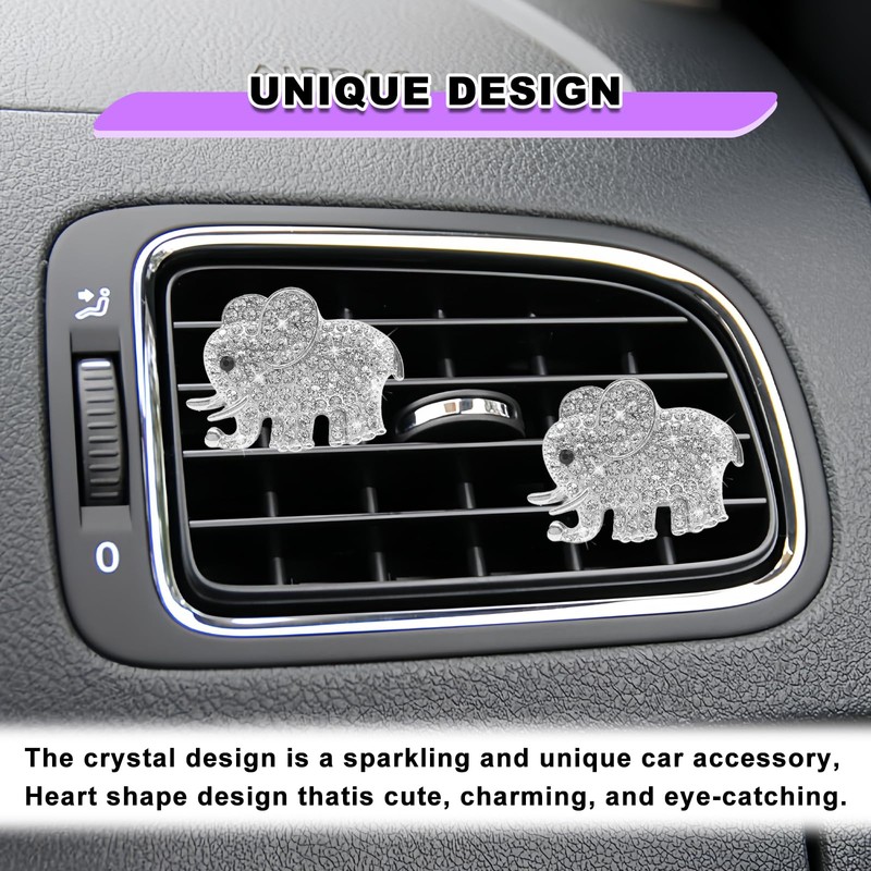 NOTISH 2PCS Elephant Crystal Diamond Car Air Vent Clip, Bling