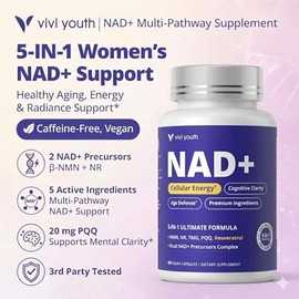 NAD+ Suplementos para mujeres — NMN 250mg, NR 100mg, Resveratrol | NMN 250mg más NR, Resveratrol, PQQ y Betaína Apoyan la Energía Celular, el Enfoque 