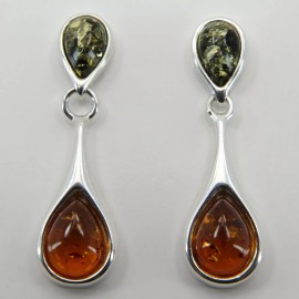 Amber America BALTIC AMBER Multi-Color Post Dangle Earrings 925 Sterling SILVER (Poland) #2317