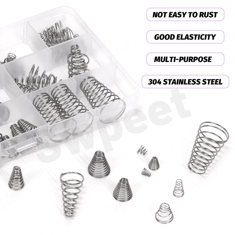 Swpeet 123Pcs 10 Sizes 0.3/0.5/0.7/0.8/1 Stainless Steel Conical Spring Taper