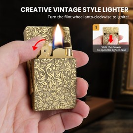 CHOICEDC Vintage Lighter, Cool Trench Lighter, Unique Pocket Lighters with Creative Drawer Design, Antique Matchbox Kerosene Lighters Fluid Refillable, Classic Gift for Men Dad Husband Collection