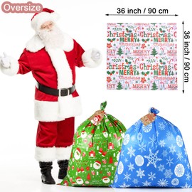 10PCS Jumbo Christmas Gift Bags, Giant Santa Claus Christmas Sacks 36X36 Inch, Xmas Huge Presents Bags with Tags, Oversize Extra Large Gift Wrapping Bags for Christmas Holiday Gift Giving Decorations