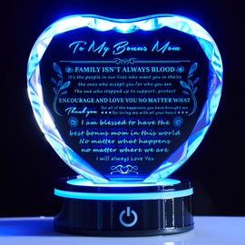 Ghtixsu Bonus Mom Gift Ideas from Daughter Son, Gifts for Bonus Mom, Gifts for Step Mom for Valentines Birthday Mothers Day Christmas, Crystal Keepsake with Light Base