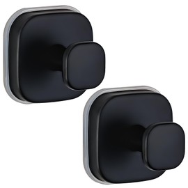 Fenas Suction Cup Hooks for Shower - Resuable Bathroom Hooks for Towels, Robes & Loofah - No-Drill Mounting on Kitchen,Walls,Metal,Glass,Mirrors,Tile & Smooth Non-Porous Surfaces (2, Matte Black)