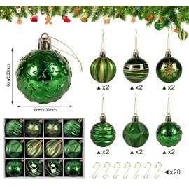 Green Baubles, 12pcs Christmas Tree Decorations, Hanging Shatterproof Baubles for Christmas Tree, 6cm Plastic Christmas Tree Ornaments for Xmas Festival Holiday Decoration