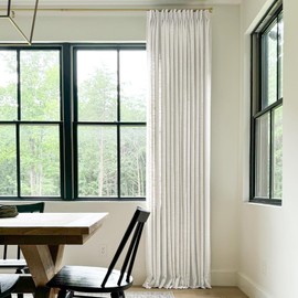 TWOPAGES Pinch Pleated Curtain 102 Inches Long Beige White Faux Linen Textured Curtain for Living Room, Lined Light Filtering Drape (1 Panel, 72W x 102L)