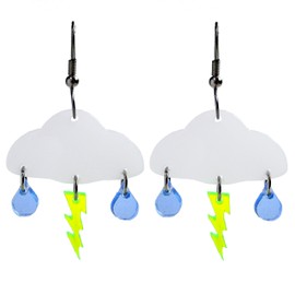 Lightweight Thunder Lightning Bolt Rain Cloud Dangle Earrings with Stainless Steel Hooks, Weather Meteorologist Jewelry