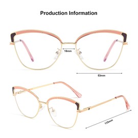 GOKOTTAWA Cateye Blue Light Blocking Glasses for Women Anti Eyestrain Computer Gaming/TV/Phones Glasses Metal Frame (Pink)