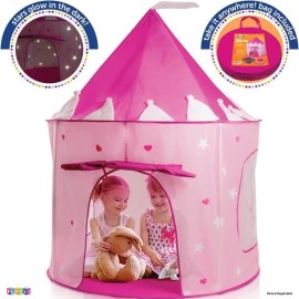 Play22 Portable Kids Play Tent Princess Castle Pink - Glow in The Dark Stars & Foldable
