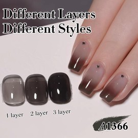 Double Rhythm 0.50 OZ Gel Polish Hema Free Same Color Same Bottle Golden Round Translucent Neutral Natural Milky 15 ML Jelly UV Polish Art DIY at Home (Black-C1366)