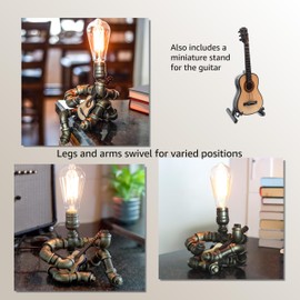 Pick-A-Palooza Vintage Guitar Player Lamp with Light Bulb for Head and Guitar Music Stand - Moveable Industrial Retro Style Swivel Arms and Legs for Different Positions