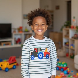 Boys' Pullover Sweatshirt Kids Casual Long Sleeve Tops Animal Aeroplane Winter Warm Striped Tops Age 2-7 Years, stripes car