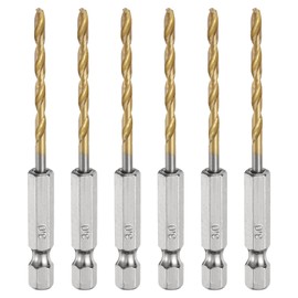 HARFINGTON 6pcs 1/4" Hex Shank Twist Drill Bits 3mm Titanium Coated High Speed Steel Quick Change Hex Drilling Bit Jobber Drill Bits for Wood Plastic Metal, Gold