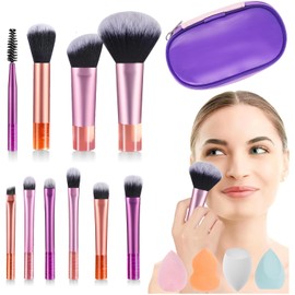 Brochas para Maquillaje, JASUVII 10 Makeup brush set+ 4 Puff, Brochas para Base, Juego de Brochas para Maquillar Ojos, Mejillas y Rostro, Set de brochas cosméticas multifunction, cepillo de maquillaje (multicolor)