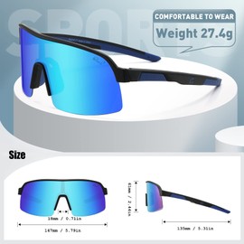 100 CLASSIC Sports Sunglasses Polarized Lens with TR90 Frame for Men Women Outdoor Driving Cycling, Blue Lens Navy Frame - H, Large