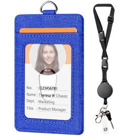 Leather Badge Holder and Adjustable Retractable Lanyards, Quick Release Buckle and Safety Breakaway Lanyards with Swivel Metal Clasp for Offices, Staff, Students, Employees, NavyBlue