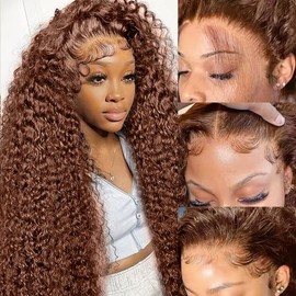 ZANPAL 13x4 Hd Lace Front Wig Human Hair 28inch Chocolate Brown Wig Human Hair For Black Women Deep Curly Lace Front Wigs Pre Plucked With Baby Hair Frontal Lace Wig #4 Colored Curly Wig 180 Density