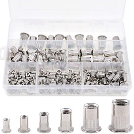 Keadic 205pcs 304 Stainless Steel Rivet Nut Assortment Set Flat Head Rivet Nut Insert Nuts Assortment for M3 M4 M5 M6 M8 M10