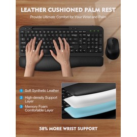 Wireless Keyboard and Mouse Combo, EAYBLLY Wave Keys Wireless Ergonomic Keyboard with Cushioned Wrist Rest, Phone Holder, 2.4GHz Silent Cordless Keyboard Mouse Set for Computer, Laptop, PC, Windows