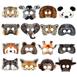 Epunk 16 Pcs Kids Face Masks Birthday Party Decorations Paper Wild Animal Masks for Kids Dress Up Party Supplies for Boys and Girls (Wild animals)