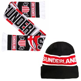 Beyond Happy Sunderland Red and Black Ski Bobble Hat - Stylish Winter Beanie for Black Cats Football Supporters - Ultimate Comfort and Warmth… (UK, Alpha, One Size, Bronx Hat & Scarf Set)