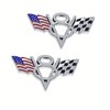 2PC V8 Emblem Badge 3D Metal American Flag Style Car