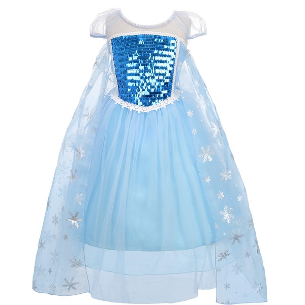 Dressy Daisy Girls Princess Dress Up Ice Snow Queen Costumes Halloween Christmas Fancy Party Short Sleeve Size 6X-8