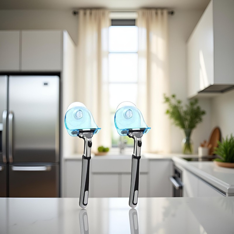 Dwuww 2Pcs Blue Suction Cup Hooks Removable Hook Razor Holder
