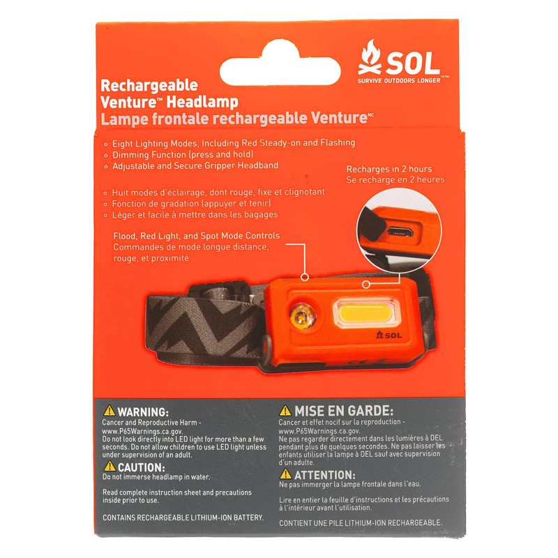 SOL Venture Rechargeable Headlamp: 5 to 140 lumens (Orange)