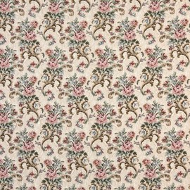 H858 Pink Beige and Green Floral Tapestry Upholstery Fabric by The Yard