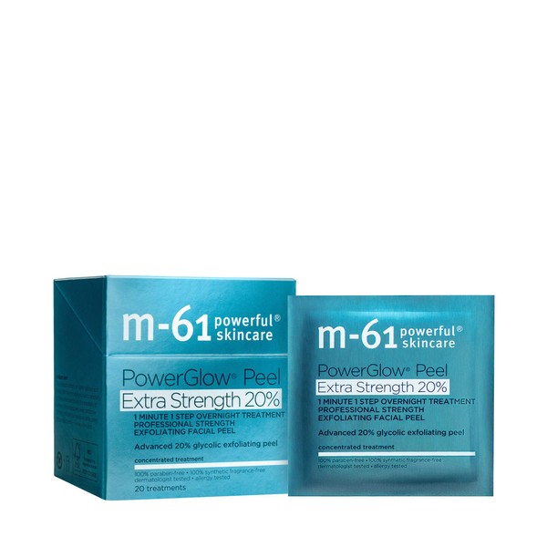M-61 PowerGlow® Peel Extra Strength 20% - 20 Treatments - 1 minute, 1 step advanced 20% glycolic overnight exfoliating glow peel